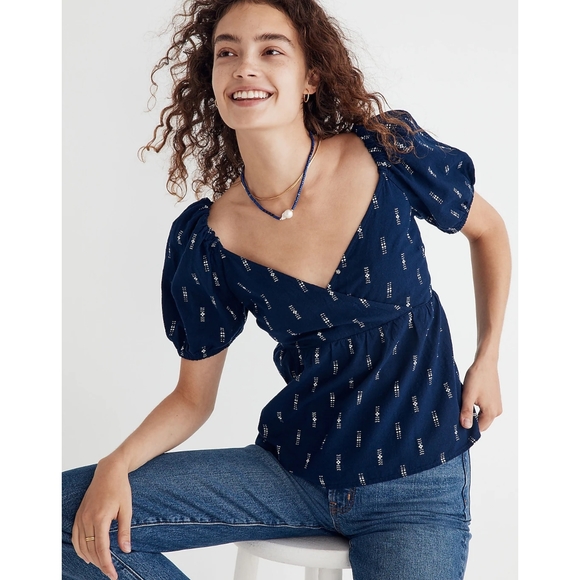 Madewell Jacquard Puff-Sleeve Empire Top - Picture 1 of 11